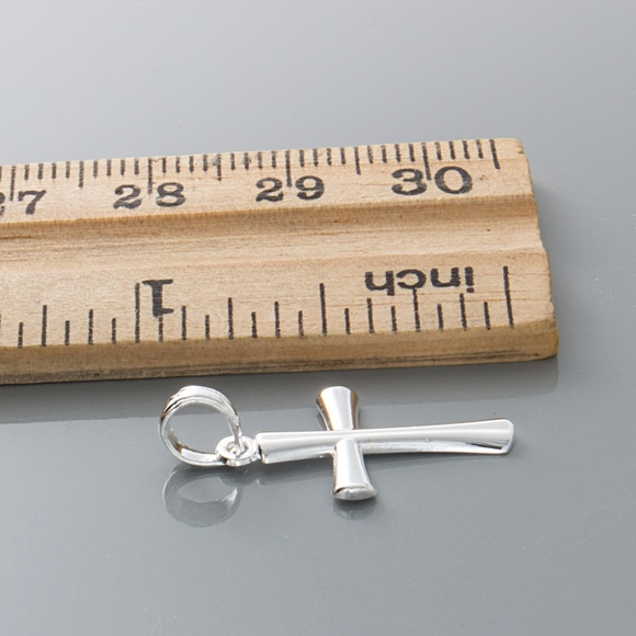 925 Sterling Silver Religious Small Dainty Polished Beveled Cross Necklace Charm - Picture 3 of 9
